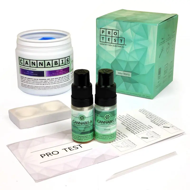Cannabis Reagent (4-AP) Cannabis reagent with ceramic spotting plate, gloves, instructions and jar