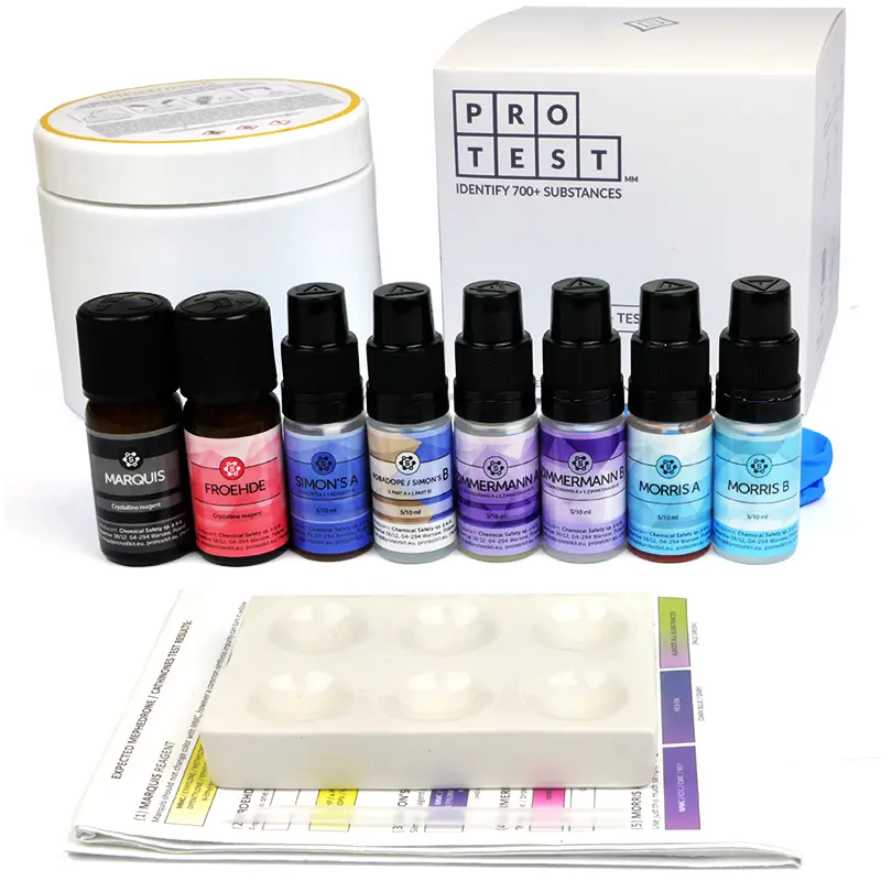 Mephedrone Test Kit Mephedrone test kit with reagent Marquis, Mecke, Froehde, Liebermann, Zimmermann